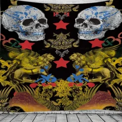 Halloween Decorations Tapestry Skeleton Wall Art Large Hanging Tapestry Mural Decor Photograph Backdrop Blanket Curtain Home Bedroom Living Room Graveyard
