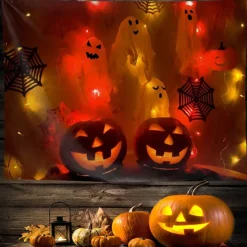 Halloween Decorations Tapestry Jack O Lantern Pumpkin Decor Wall Art Large Hanging Tapestry Mural Decor Photograph Backdrop Blanket Curtain Home Bedroom Living Room Bat Haunted House Graveyard