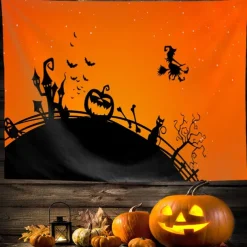 Halloween Decorations Tapestry Jack O Lantern Pumpkin Decor Wall Art Large Hanging Tapestry Mural Decor Photograph Backdrop Blanket Curtain Home Bedroom Living Room Bat Haunted House Graveyard