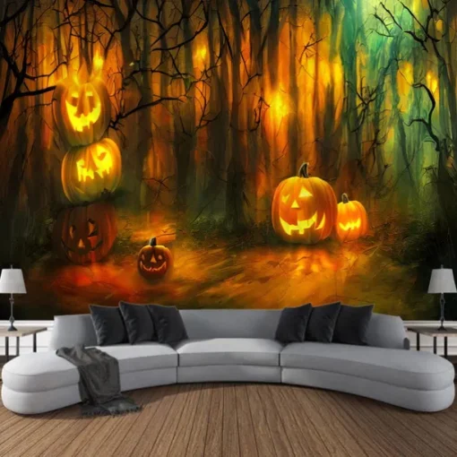 Halloween Decorations Tapestry Jack O Lantern Pumpkin Decor Wall Art Large Hanging Tapestry Mural Photograph Backdrop Blanket Curtain Home Bedroom Living Room Bats Haunted House Graveyard