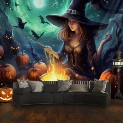 Halloween Decorations Witch Hanging Tapestry Wall Art Large Tapestry Mural Decor Photograph Backdrop Blanket Curtain Home Bedroom Living Room Decoration