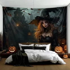 Halloween Decorations Witch Hanging Tapestry Wall Art Large Tapestry Mural Decor Photograph Backdrop Blanket Curtain Home Bedroom Living Room Decoration