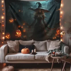 Halloween Decorations Witch Hanging Tapestry Wall Art Large Tapestry Mural Decor Photograph Backdrop Blanket Curtain Home Bedroom Living Room Decoration