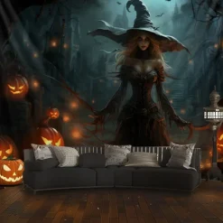 Halloween Decorations Witch Hanging Tapestry Wall Art Large Tapestry Mural Decor Photograph Backdrop Blanket Curtain Home Bedroom Living Room Decoration
