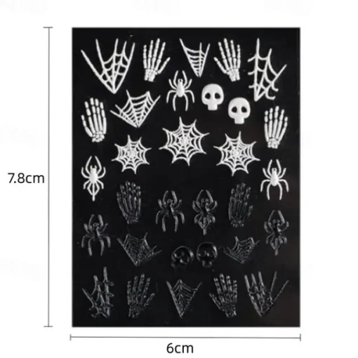 Halloween Decorative Nail Sticker Skull Head Spider Bone Pumpkin Embossed Nail Sticker Halloween Skeleton Decoration