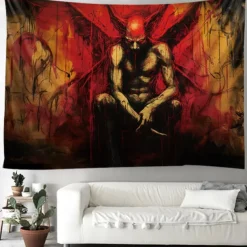 Halloween Devil Hanging Tapestry Wall Art Large Tapestry Mural Decor Photograph Backdrop Blanket Curtain Home Bedroom Living Room Decoration
