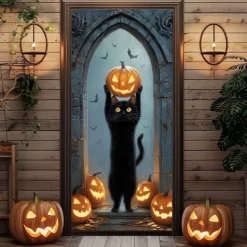 Halloween Door Cover – Black Cat with 