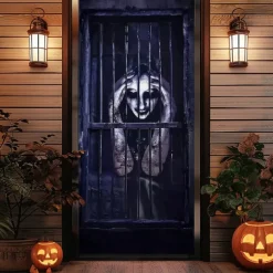 Halloween Door Cover – Creepy Zombie Man at Window, Haunted House Entrance Banner, Scary Outdoor & Indoor 2025 Halloween Decoration for Bedroom, Living Room, Bathroom