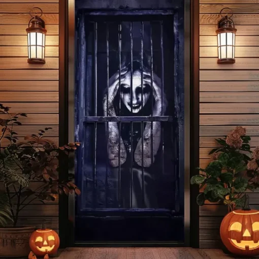 Halloween Door Cover – Creepy Zombie Man at Window, Haunted House Entrance Banner, Scary Outdoor & Indoor 2025 Halloween Decoration for Bedroom, Living Room, Bathroom