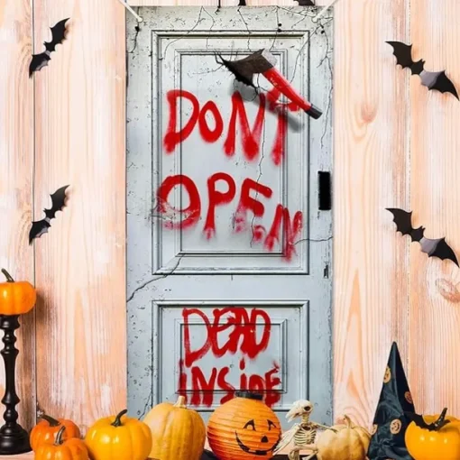 Halloween Door Cover – "Don't Open, Dead Inside" Bloody Warning Sign, Horror Zombie Entrance Banner, Spooky Outdoor & Indoor 2025 Halloween Decoration for Bedroom, Living Room, Bathroom