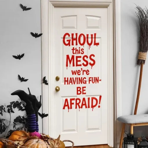 Halloween Door Cover – "Don't Open, Dead Inside" Bloody Warning Sign, Horror Zombie Entrance Banner, Spooky Outdoor & Indoor 2025 Halloween Decoration for Bedroom, Living Room, Bathroom