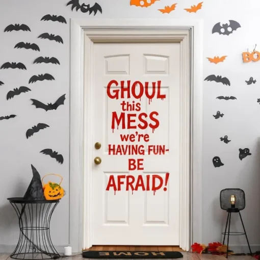 Halloween Door Cover – "Don't Open, Dead Inside" Bloody Warning Sign, Horror Zombie Entrance Banner, Spooky Outdoor & Indoor 2025 Halloween Decoration for Bedroom, Living Room, Bathroom