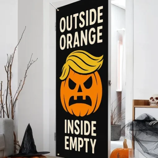 Halloween Door Cover – Pumpkin Face "Outside Orange Inside Empty" Design, Haunted House Entrance Banner, Scary Outdoor & Indoor Decoration for 2025 Halloween Bedroom, Living Room, Bathroom