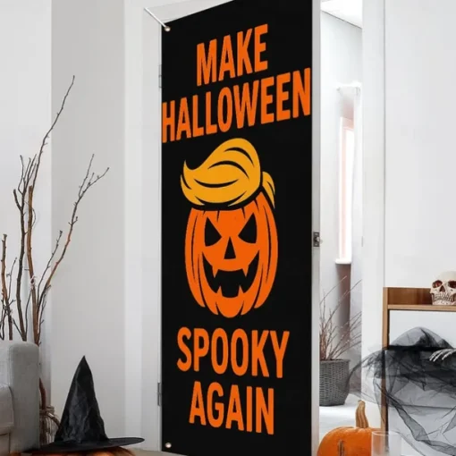 Halloween Door Cover – Pumpkin Face "Outside Orange Inside Empty" Design, Haunted House Entrance Banner, Scary Outdoor & Indoor Decoration for 2025 Halloween Bedroom, Living Room, Bathroom