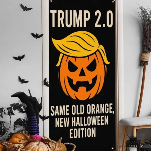 Halloween Door Cover – Pumpkin Face "Outside Orange Inside Empty" Design, Haunted House Entrance Banner, Scary Outdoor & Indoor Decoration for 2025 Halloween Bedroom, Living Room, Bathroom