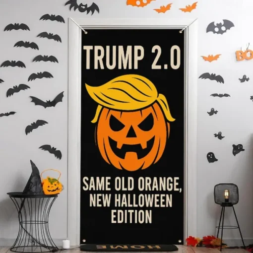 Halloween Door Cover – Pumpkin Face "Outside Orange Inside Empty" Design, Haunted House Entrance Banner, Scary Outdoor & Indoor Decoration for 2025 Halloween Bedroom, Living Room, Bathroom