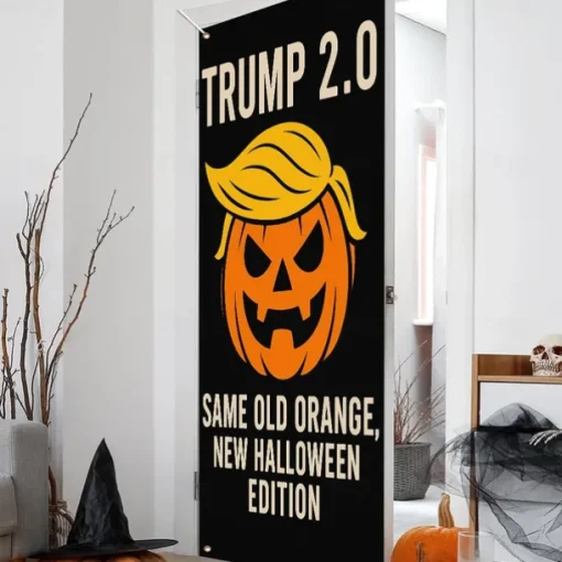 Halloween Door Cover – Pumpkin Face "Outside Orange Inside Empty" Design, Haunted House Entrance Banner, Scary Outdoor & Indoor Decoration for 2025 Halloween Bedroom, Living Room, Bathroom