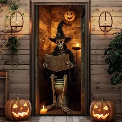 Halloween Door Cover – Spooky Ghost in Chair, Haunted House Entrance Banner, Scary Outdoor & Indoor Decoration for 2025 Halloween Bedroom, Living Room, Bathroom
