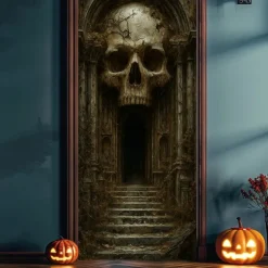 Halloween Door Cover – Spooky Dungeon Tunnel Entrance, Haunted House Entrance Banner, Scary Outdoor 2025 Halloween Decoration for Bedroom, Living Room, Bathroom