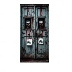 Halloween Door Cover Front Door Curtain Decoration, Halloween Broomstick Bats Flying Jagged Bottom Display