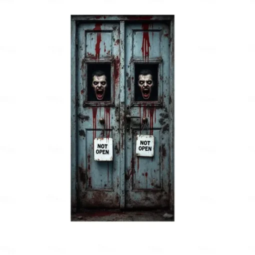 Halloween Door Cover Front Door Curtain Decoration, Halloween Broomstick Bats Flying Jagged Bottom Display