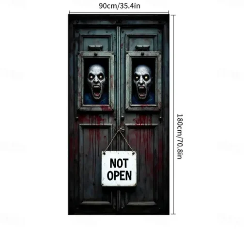 Halloween Door Cover Front Door Curtain Decoration, Halloween Broomstick Bats Flying Jagged Bottom Display