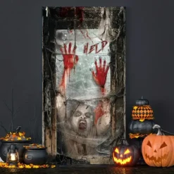 Halloween Door Cover Outdoor Banners Ghost Psychedelic Dark Punk Gothic Style Party Outdoor Shooting Backgrounds Front Door Wall Porch Decorations Wall Door Background
