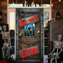 Halloween Door Cover Outdoor Banners Skeleton Psychedelic Dark Punk Gothic Style Party Outdoor Shooting Backgrounds Front Door Wall Porch Decorations Wall Door Background