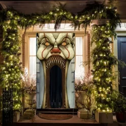 Halloween Door Cover Outdoor Banners Clown Psychedelic Dark Punk Gothic Style Party Outdoor Shooting Backgrounds Front Door Wall Porch Decorations Wall Door Background