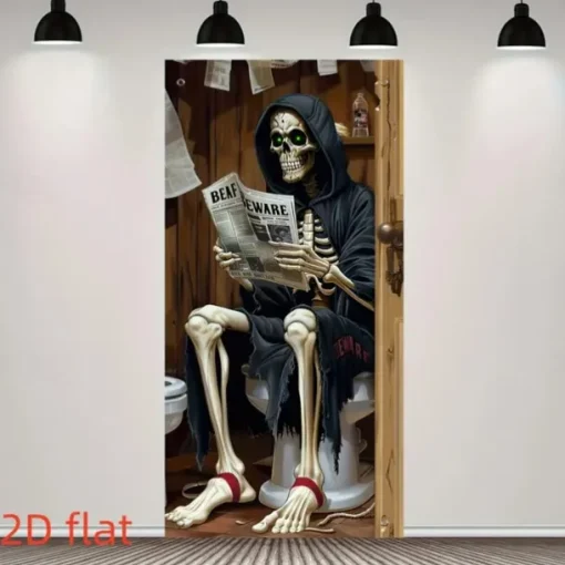 Halloween Door Cover Outdoor Banners Skeleton Grim Reaper Funny Psychedelic Party Outdoor Shooting Backgrounds Front Door Wall Porch Decorations Wall Door Background