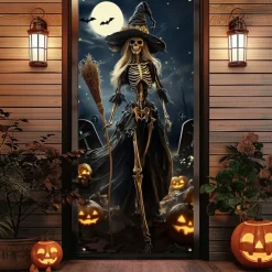 Halloween Door Covers Door Tapestry Door Curtain Decoration Backdrop Door Banner for Front Door Farmhouse Holiday Party Indoor Outdoor Decor Supplies