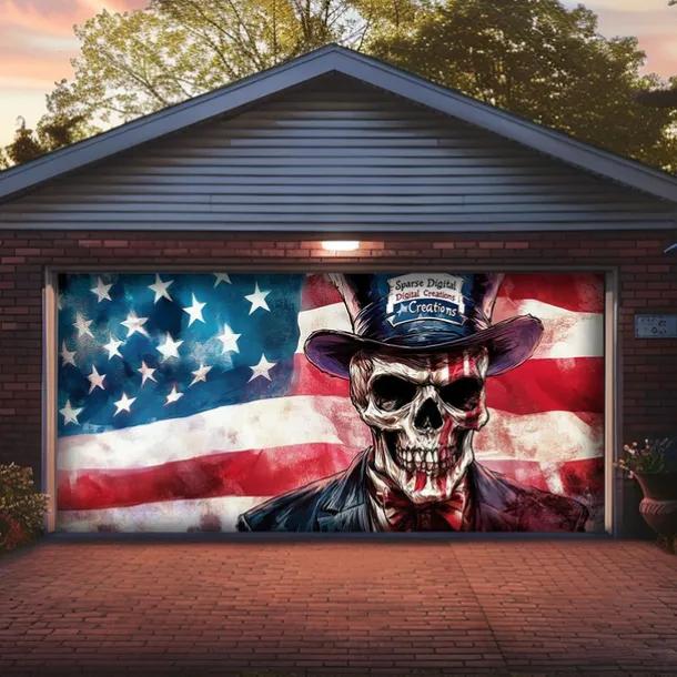 Halloween Door Decorations Garage Door Cover Skull 4th of July Independence Day Outdoor Banner Large Backdrop for Holiday Outdoor Garage Door Home Wall Decorations