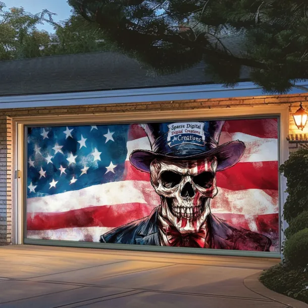 Halloween Door Decorations Garage Door Cover Skull 4th of July Independence Day Outdoor Banner Large Backdrop for Holiday Outdoor Garage Door Home Wall Decorations