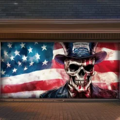 Halloween Door Decorations Garage Door Cover Skull 4th of July Independence Day Outdoor Banner Large Backdrop for Holiday Outdoor Garage Door Home Wall Decorations