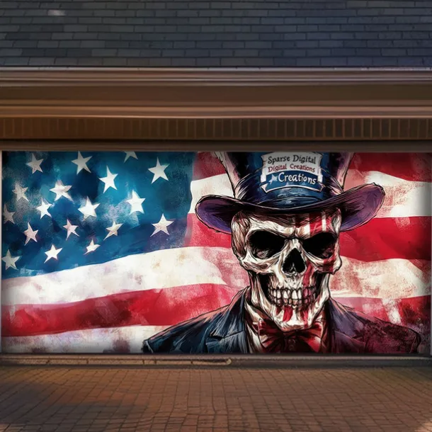 Halloween Door Decorations Garage Door Cover Skull 4th of July Independence Day Outdoor Banner Large Backdrop for Holiday Outdoor Garage Door Home Wall Decorations