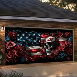 Halloween Door Decorations Garage Door Cover Skull 4th of July Independence Day Outdoor Banner Large Backdrop for Holiday Outdoor Garage Door Home Wall Decorations