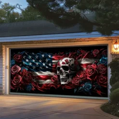 Halloween Door Decorations Garage Door Cover Skull 4th of July Independence Day Outdoor Banner Large Backdrop for Holiday Outdoor Garage Door Home Wall Decorations