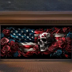 Halloween Door Decorations Garage Door Cover Skull 4th of July Independence Day Outdoor Banner Large Backdrop for Holiday Outdoor Garage Door Home Wall Decorations