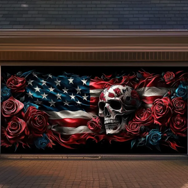 Halloween Door Decorations Garage Door Cover Skull 4th of July Independence Day Outdoor Banner Large Backdrop for Holiday Outdoor Garage Door Home Wall Decorations