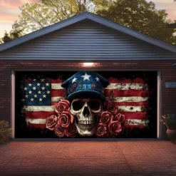 Halloween Door Decorations Garage Door Cover Skull 4th of July Independence Day Outdoor Banner Large Backdrop for Holiday Outdoor Garage Door Home Wall Decorations