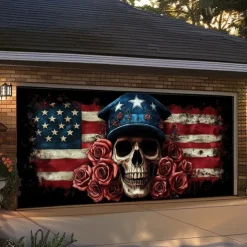 Halloween Door Decorations Garage Door Cover Skull 4th of July Independence Day Outdoor Banner Large Backdrop for Holiday Outdoor Garage Door Home Wall Decorations