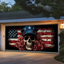 Halloween Door Decorations Garage Door Cover Skull 4th of July Independence Day Outdoor Banner Large Backdrop for Holiday Outdoor Garage Door Home Wall Decorations