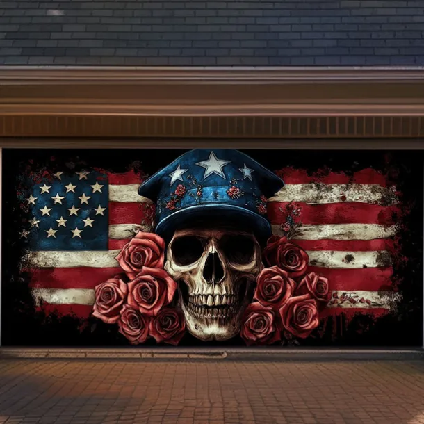 Halloween Door Decorations Garage Door Cover Skull 4th of July Independence Day Outdoor Banner Large Backdrop for Holiday Outdoor Garage Door Home Wall Decorations