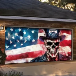 Halloween Door Decorations Garage Door Cover Skull 4th of July Independence Day Outdoor Banner Large Backdrop for Holiday Outdoor Garage Door Home Wall Decorations