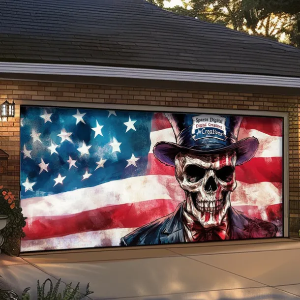Halloween Door Decorations Garage Door Cover Skull 4th of July Independence Day Outdoor Banner Large Backdrop for Holiday Outdoor Garage Door Home Wall Decorations