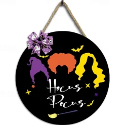 Halloween Door Sign Hocus Pocus Decor - I Smell Children Wall Decor - Wooden Door Hangers Wreath with Bow for Halloween Decorations Indoor Party Supplies