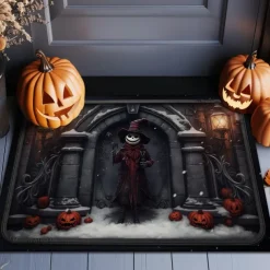 Halloween Doormat Jack Skeleton Pumpkin Kitchen Mat Floor Mat Non-Slip Area Rug Oil Proof Rug Indoor Outdoor Mat Bedroom Decor Bathroom Mat Entrance Rug
