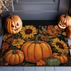 Halloween Doormat Pumpkin Sunflowers Kitchen Mat Floor Mat Non-Slip Area Rug Oil Proof Rug Indoor Outdoor Mat Bedroom Decor Bathroom Mat Entrance Rug