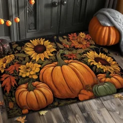 Halloween Doormat Pumpkin Sunflowers Kitchen Mat Floor Mat Non-Slip Area Rug Oil Proof Rug Indoor Outdoor Mat Bedroom Decor Bathroom Mat Entrance Rug