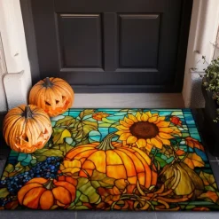 Halloween Doormat Pumpkin Sunflowers Kitchen Mat Floor Mat Non-Slip Area Rug Oil Proof Rug Indoor Outdoor Mat Bedroom Decor Bathroom Mat Entrance Rug